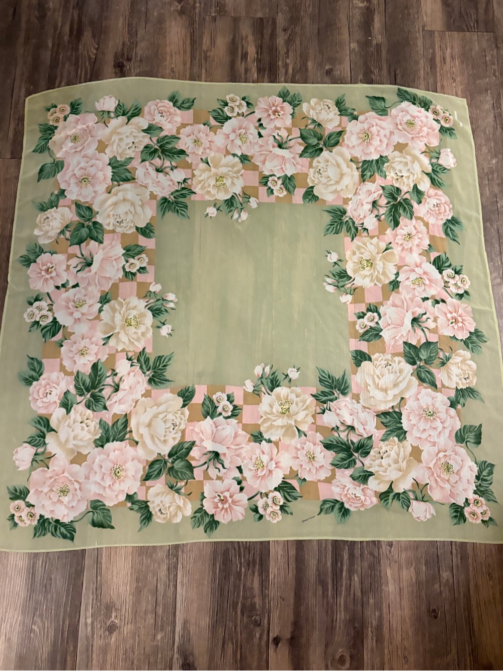 Vintage Impressions Floral Scarf in Sage Green, Pink & Cream